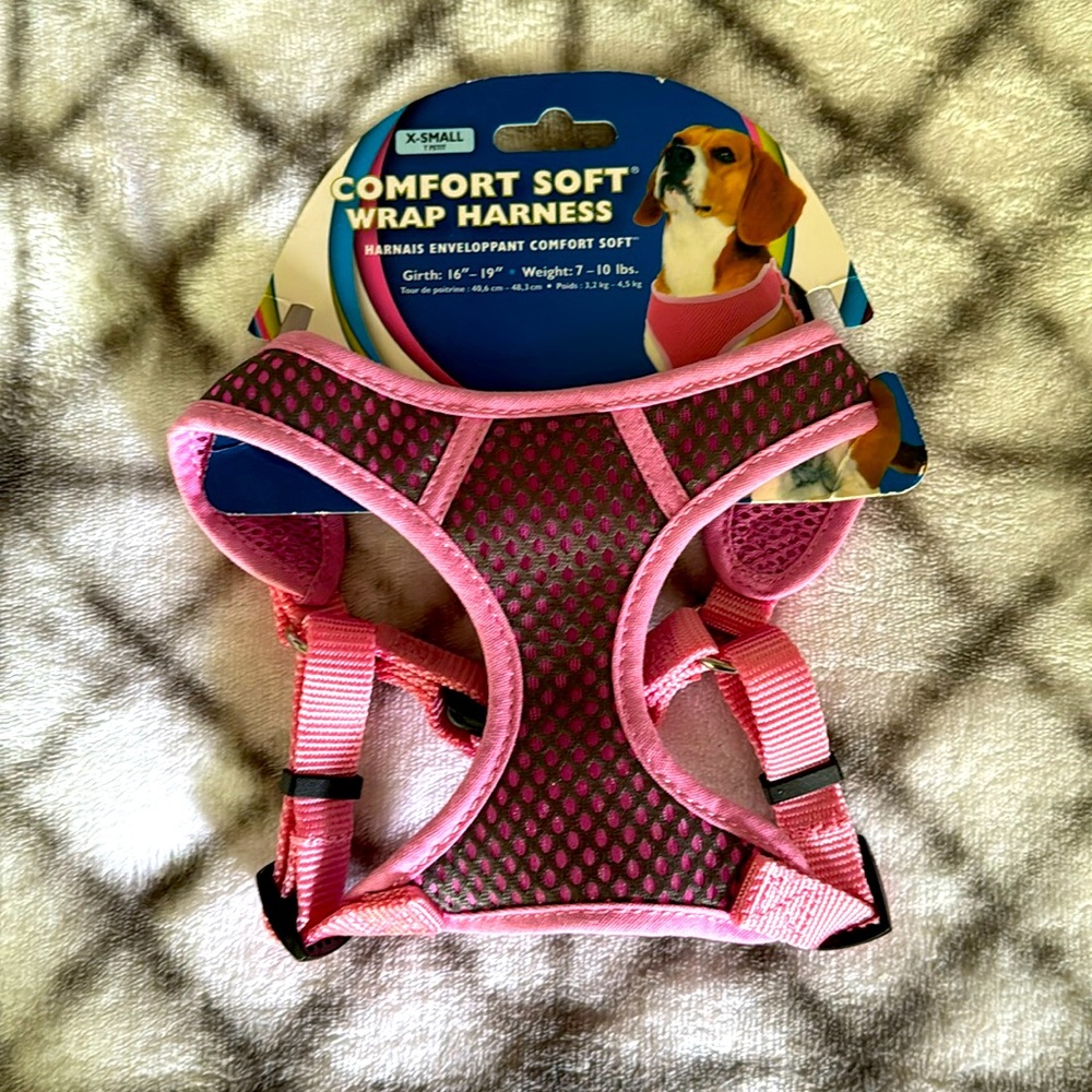 NEW Comfort Soft Wrap Dog Harness - size XS -pink & grey